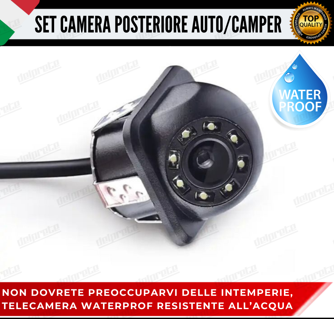 TELECAMERA POSTERIORE LED RETROMARCIA AUTO RETROCAMERA PARCHEGGIO CAMPER 480 TVL
