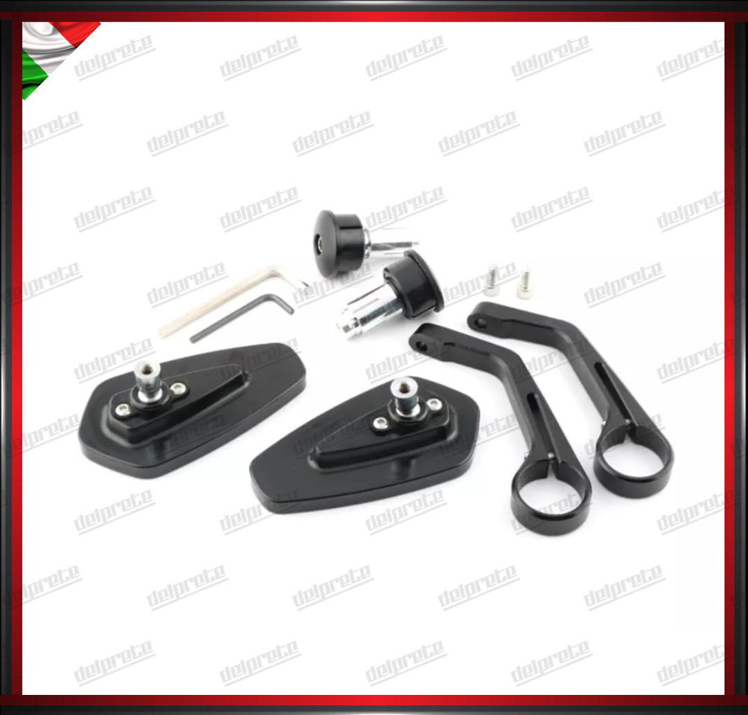 SPECCHIETTI RETROVISORI MANUBRIO COPPIA PER MOTO SCOOTER BAR END ARGENTO CAFE RACER