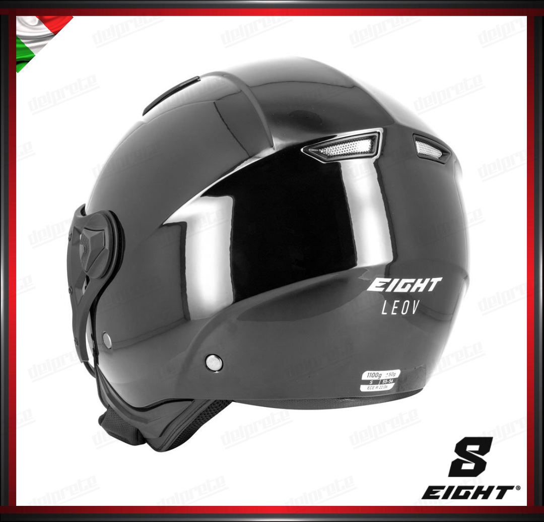 CASCO JET - EIGHT LEOV S779 VISIERA AVIATORE - NERO LUCIDO