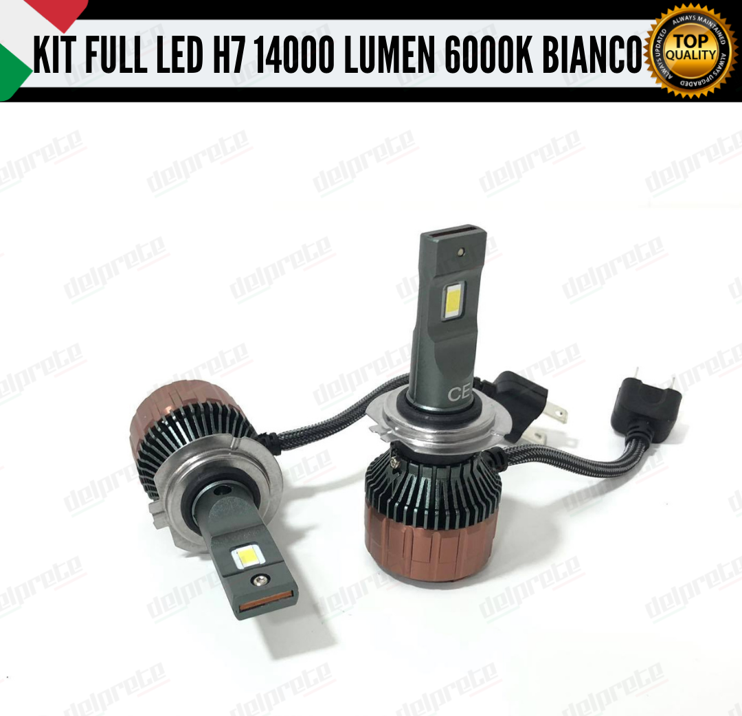 KIT LED FULL H7 6000K BIANCO 14000 LUMEN REALI CANBUS LED 100% NO ERRORE ALLUMINIO AVIAZIONE