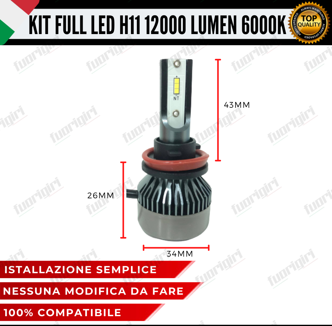 CONVERSIONE FARI FULL LED FIAT BRAVO MK2 15000 LUMEN 6000K BIANCO CANBUS NOERROR