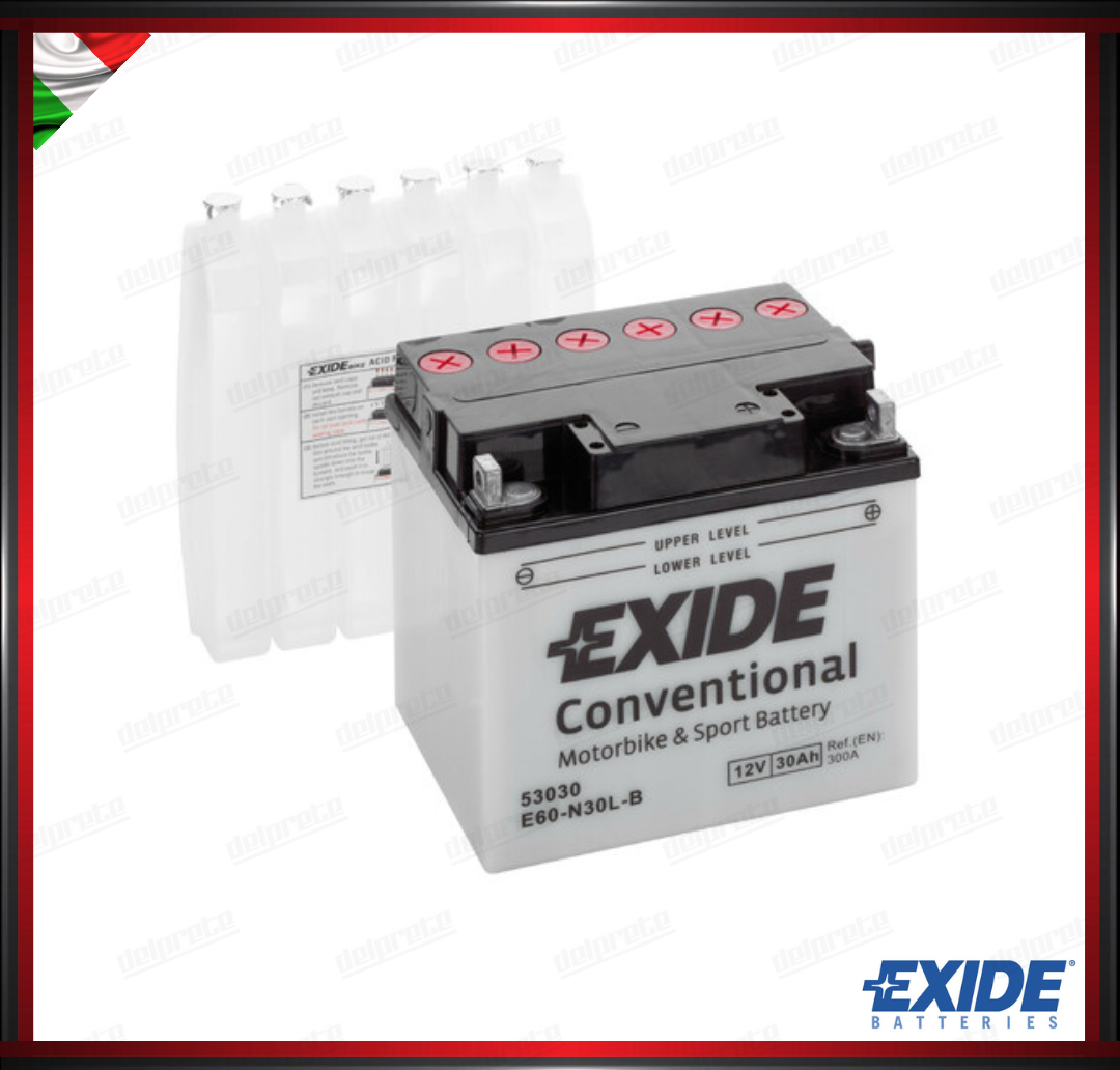 EXE60N30LB BATTERIA MOTO SCOOTER - 30 Ah - 300A EXIDE BIKE CONVENTIONAL 185x130x170 mm