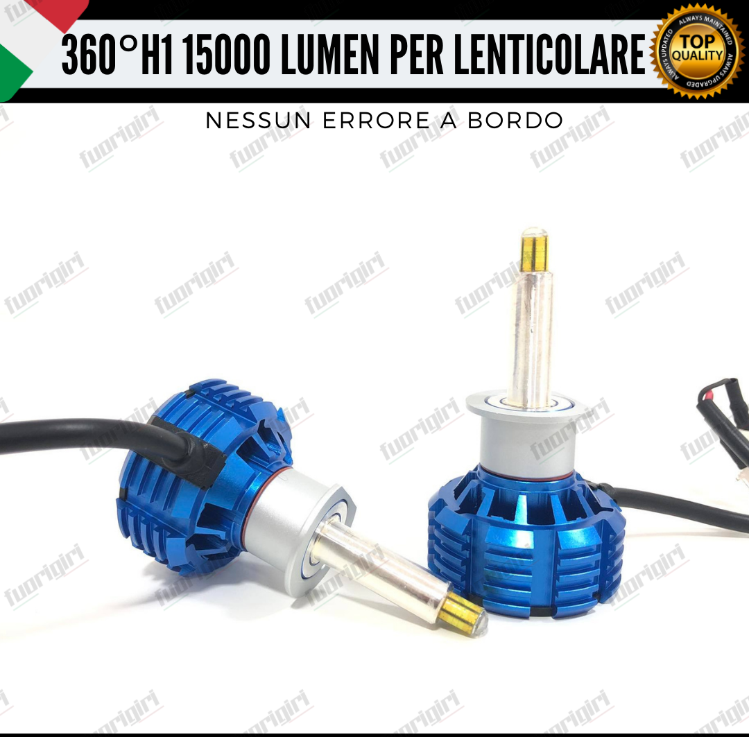 KIT FULL LED ANABBAGLIANTI H1 360° GRADI 15000L CANBUS SPECIFICO PER FARI LENTICOLARI BIANCO