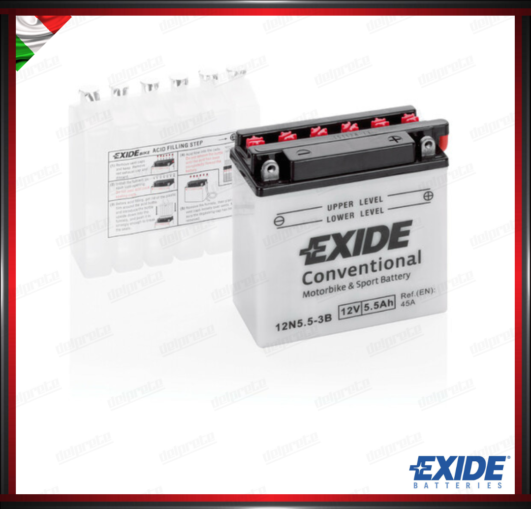 EX12N553B BATTERIA MOTO SCOOTER - 6 Ah - 45 A EXIDE BIKE CONVENTIONAL 135x60x130 mm