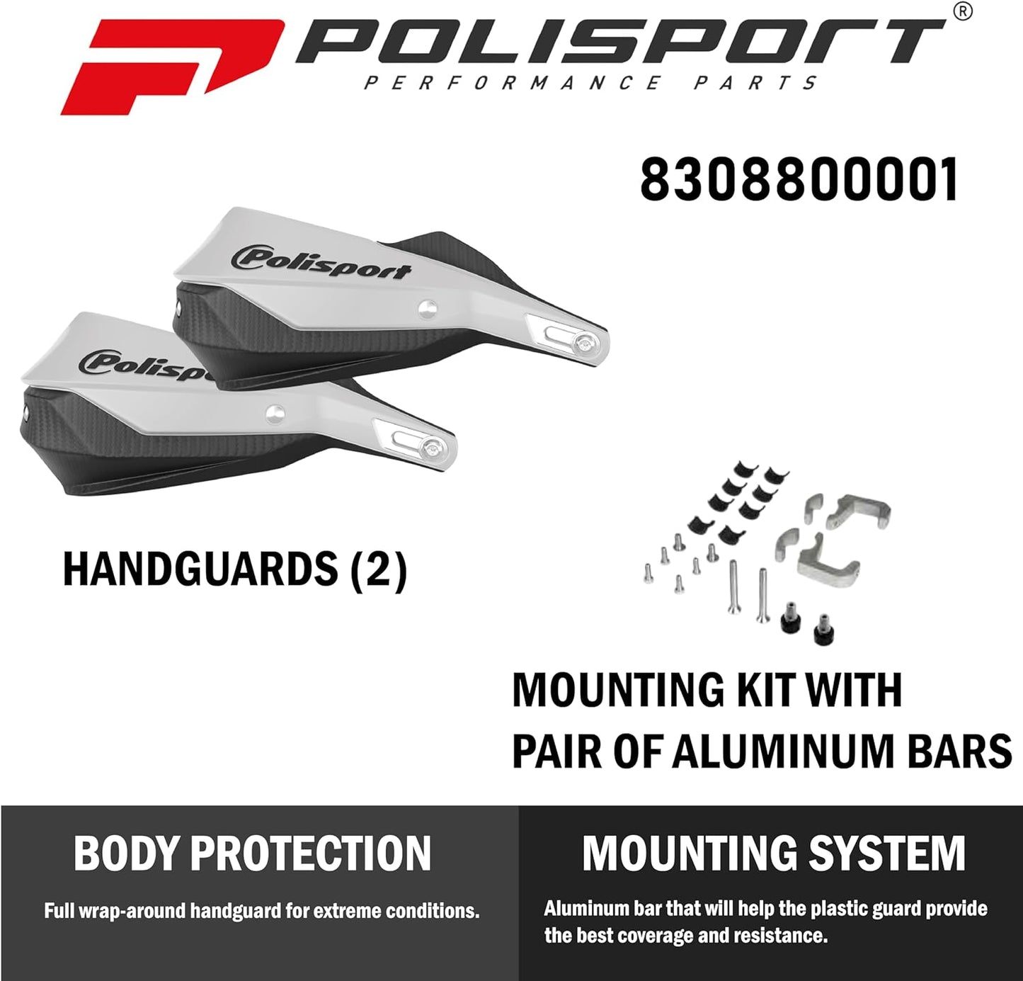 POLISPORT - SET PARAMANI TRAIL BLAZER 2 CON SET DI FISSAGGIO E BARRA MX-STYLE BIANCO