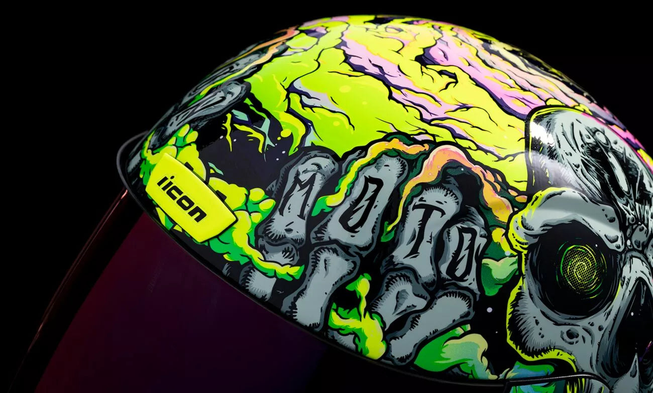 CASCO INTEGRALE - ICON AIRFORM HIPPY DIPPY - OMOLOGATO ECE 2206 VERDE TESCHIO
