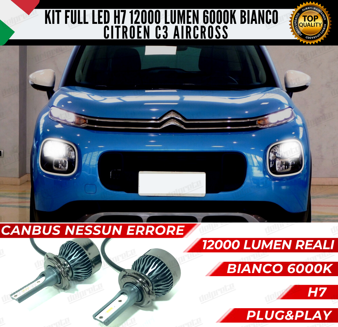 KIT FULL LED CITROEN C3 AIRCROSS H7 ANABBAGLIANTI 6000K BIANC 12000 LUMEN CANBUS