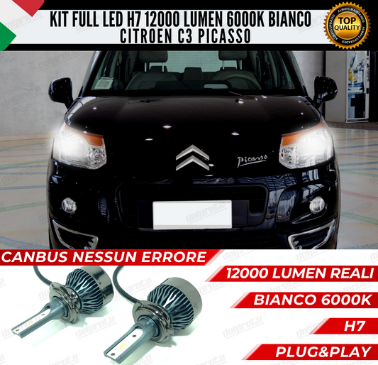 KIT FULL LED CITROEN C3 PICASSO H7 ANABBAGLIANTI 6000K BIANCO 12000 LUMEN CANBUS