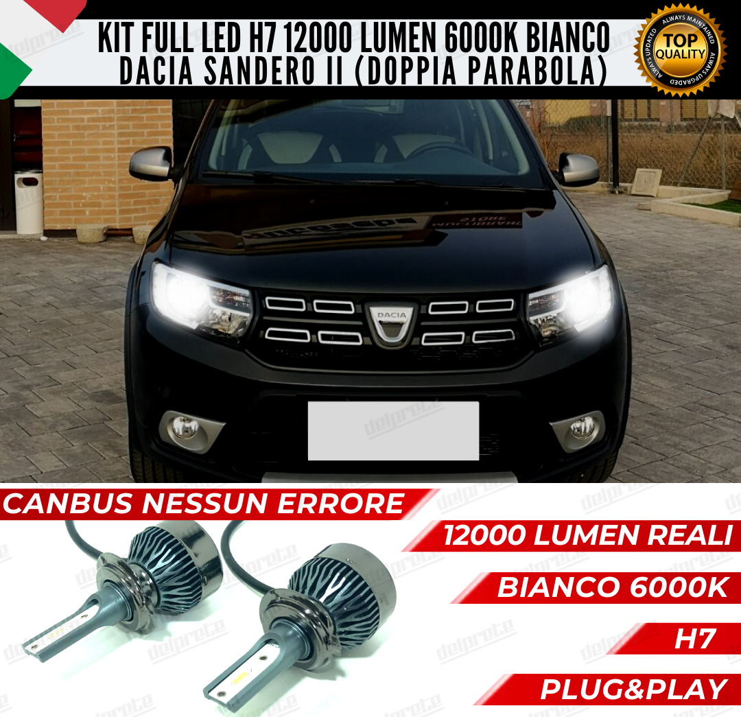 KIT FULL LED DACIA SANDERO II MK2 H7 ANABBAGLIANTI 6000K BIANCO 12000LUMEN CANBUS (doppia parabola)