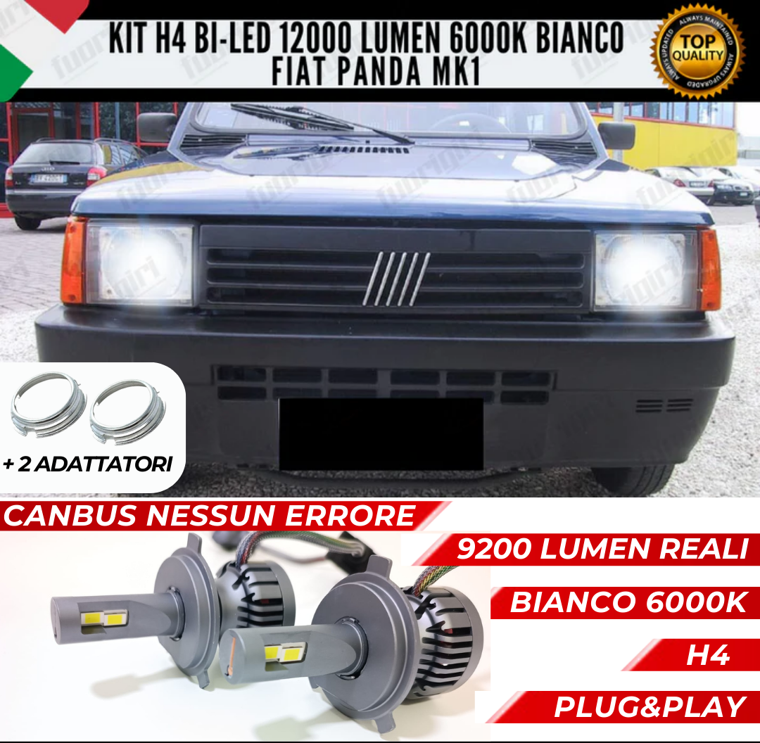 CONVERSIONE LED H4 FIAT PANDA MK1 + ADATTATORI 9600 LUMEN 100% NO ERROR ANABB+ABB