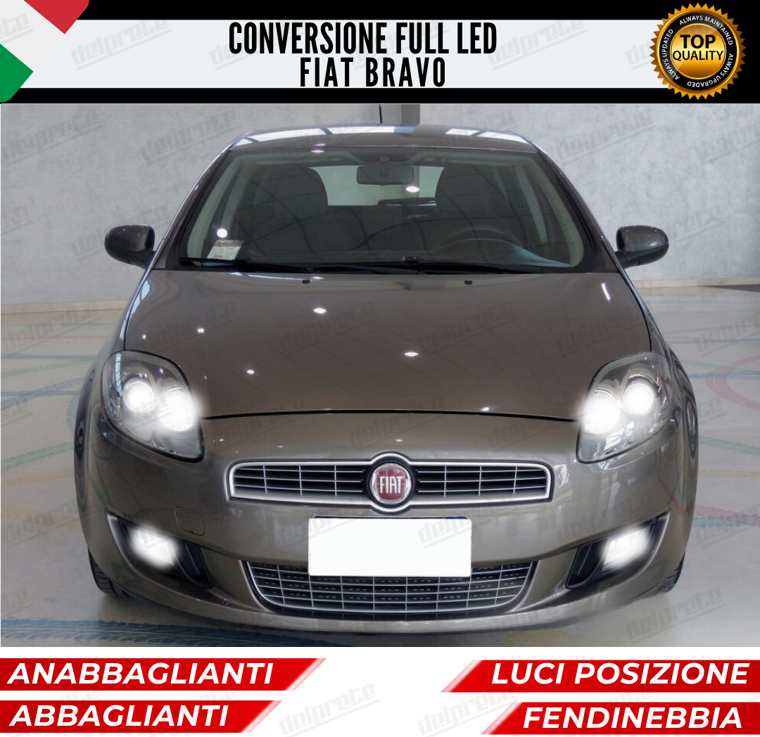 CONVERSIONE FARI FULL LED FIAT BRAVO MK2 15000 LUMEN 6000K BIANCO CANBUS NOERROR