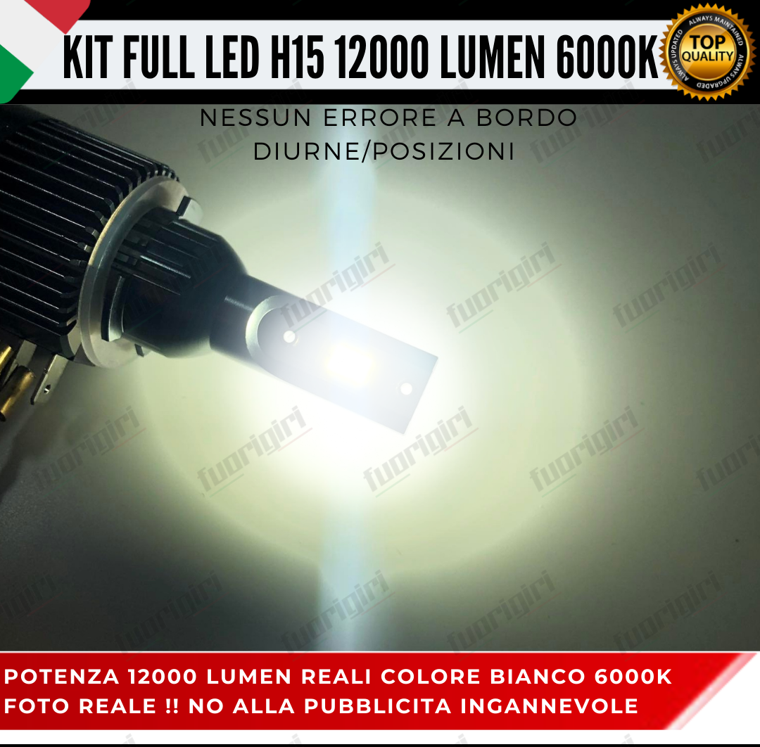 KIT LED H15 CANBUS LUCI DIURNE DRL + ABBAGLIANTI 12000 LUMEN CANBUS NO SPIA