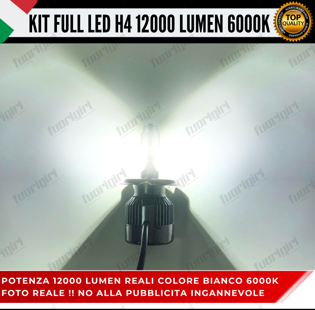 KIT FULL LED H4 12000 LUMEN CANBUS 6000K BIANCO PER FARI A PARABOLA 100% NOERROR