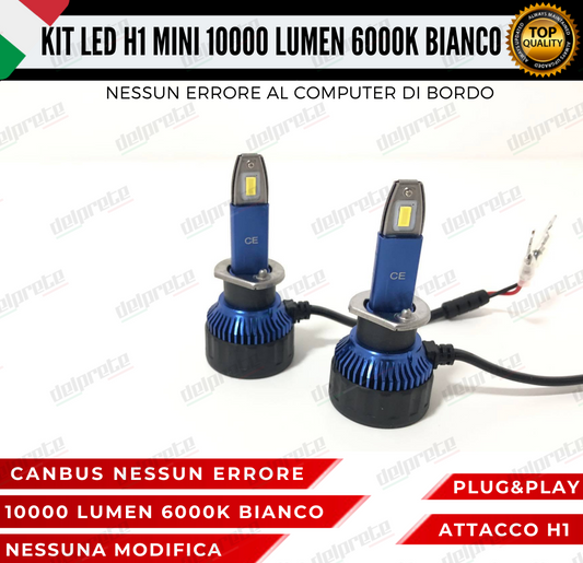 KIT FULL LED LAMPADE LED H1 MINI NO ERROR 6000K BIANCO 10000 LUMEN LM CANBUS