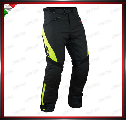 PANTALONI MOTO FLUO IN TESSUTO CORDURA IMPERMEABILI TERMICA ESTRAIBILE PROTEZIONI OMOLOGATE CE