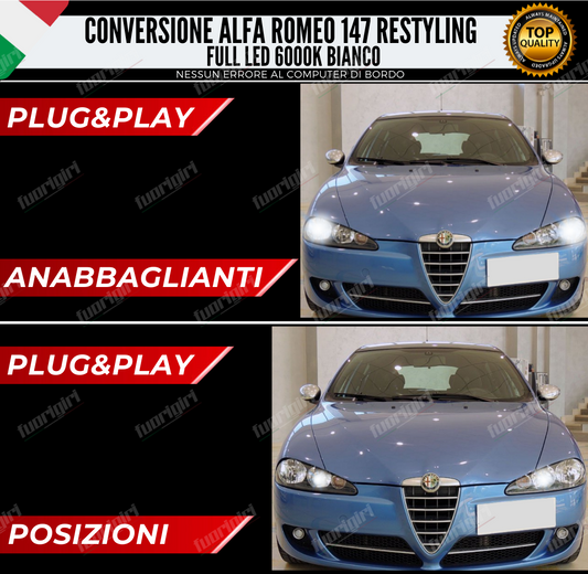 KIT FARI FULL LED ALFA ROMEO 147 MK2 12000 LUMEN ANABBAGLIANTI E LUCI POSIZIONE