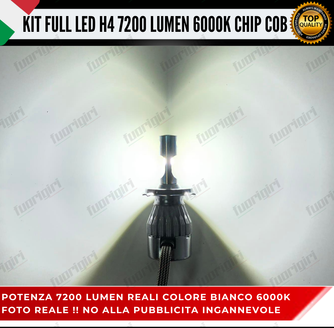 KIT FULL LED H4 7200 LUMEN CANBUS 6000K BIANCO BI-LED PARABOLA 100% NO ERRORE