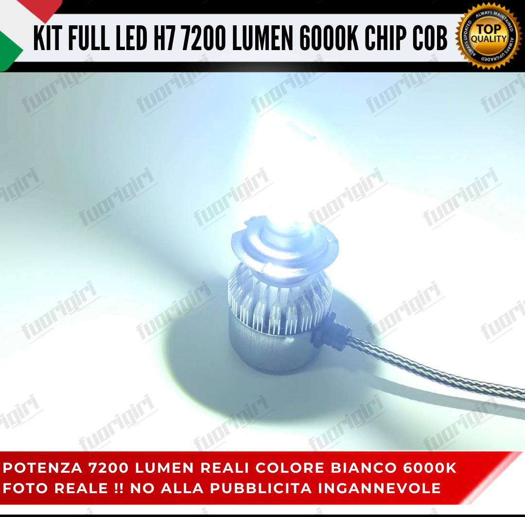 KIT FULL LED H7 CANBUS 7200 LUMEN REALI 6000K BIANCO NESSUN ERRORE AUTO