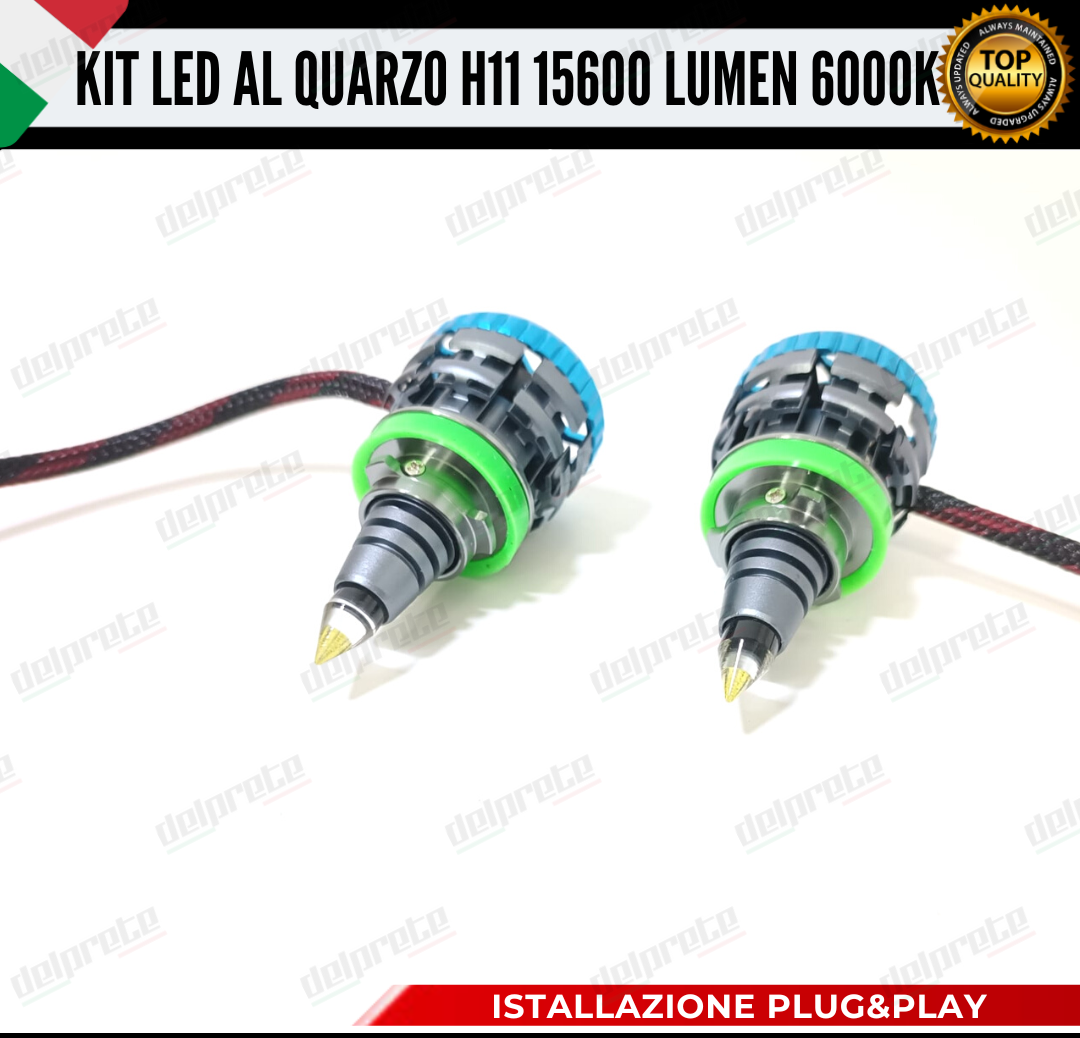 KIT LED H11 AL QUARZO MONO LED 360° PER FARI LENTICOLARI 15600 LUMEN 6000K CANBUS