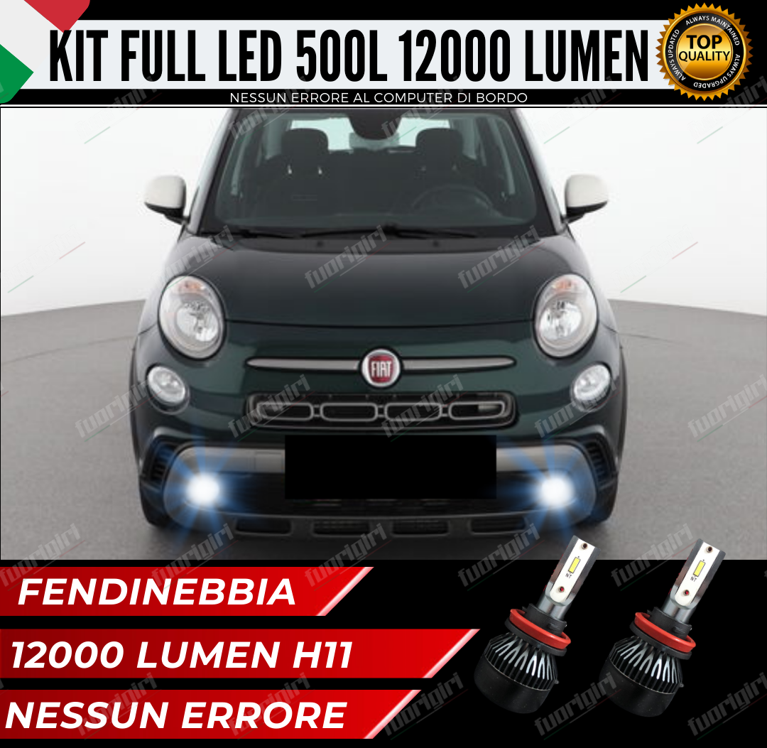 KIT FULL LED FIAT 500L LAMPADE H11 PER FENDINEBBIA 6000K BIANCO 12000 LM CANBUS