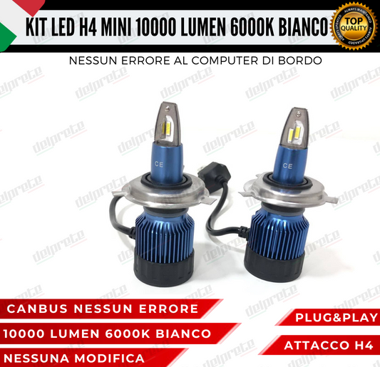 KIT FULL LED LAMPADE LED H4 MINI NO ERROR 6000K BIANCO 10000 LUMEN LM CANBUS