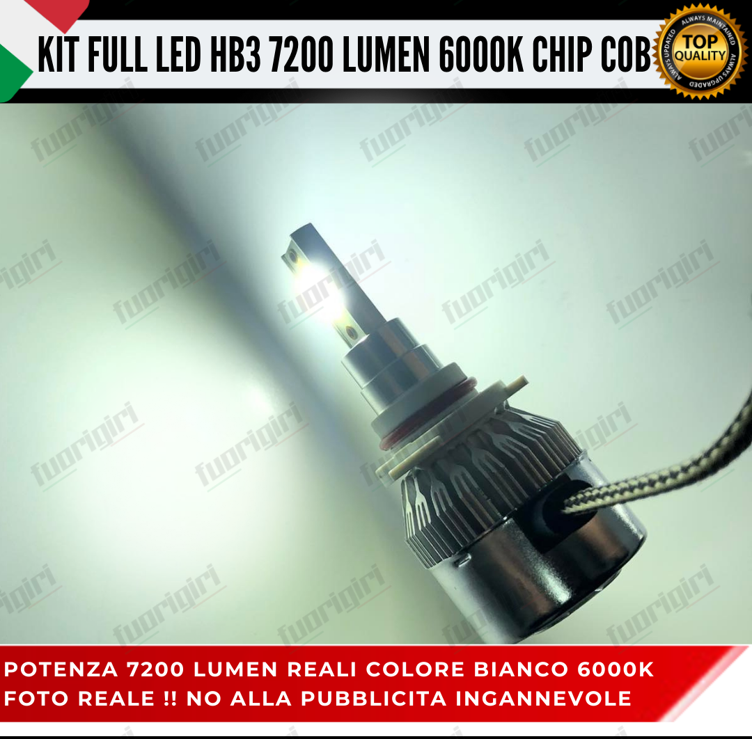 KIT FULL LED HB3 9005 CANBUS 7200 LUMEN REALI 6000K BIANCO NESSUN ERRORE AUTO