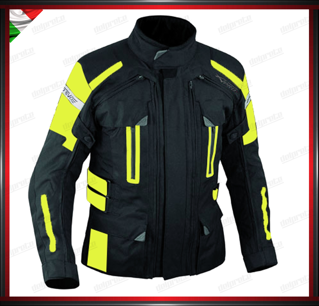 GIACCA MOTO FLUO SFODERABILE A STRATI 4 STAGIONI IMPERMEABILE TERMICA MESH TRAFORATO