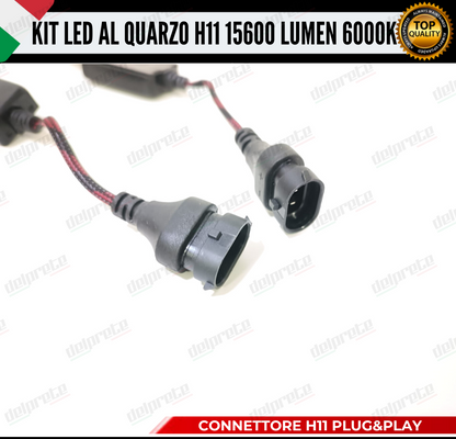 KIT LED H11 AL QUARZO MONO LED 360° PER FARI LENTICOLARI 15600 LUMEN 6000K CANBUS