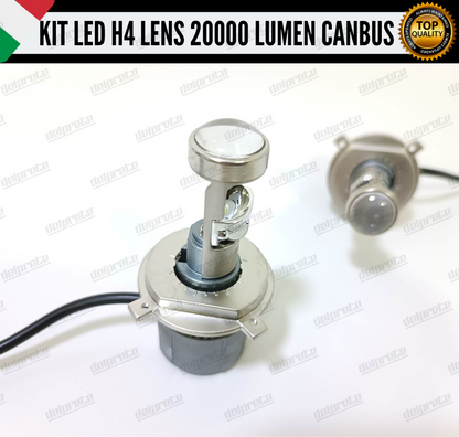 KIT LED H4 BI LED LENS LENTICOLARE 6000K BIANCO CANBUS 20000 LUMEN REALI CANBUS