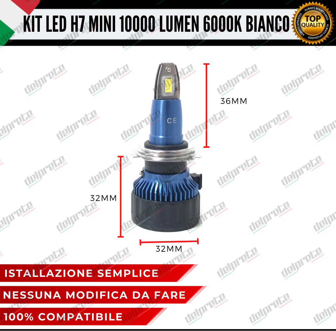 KIT FULL LED LAMPADE LED H7 MINI NO ERROR 6000K BIANCO 10000 LUMEN LM CANBUS