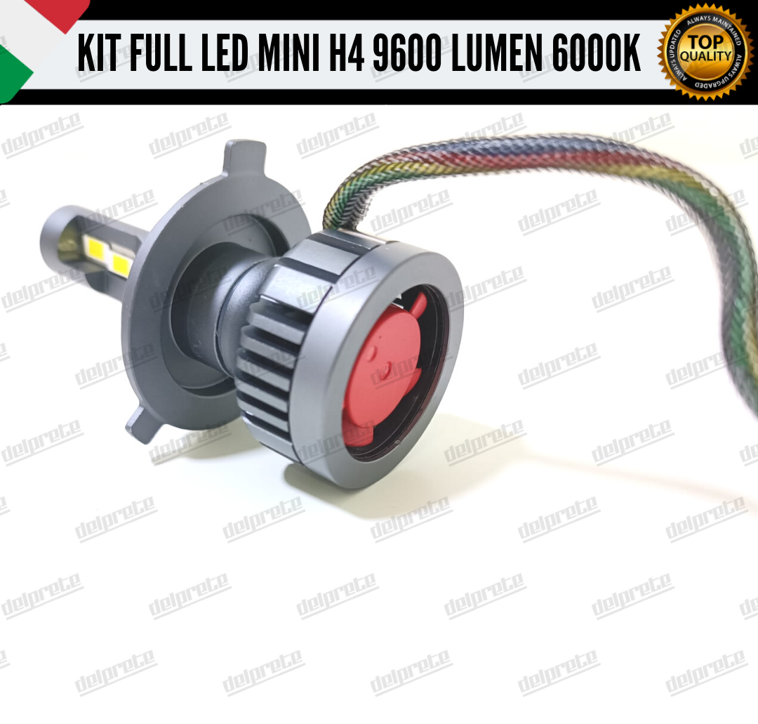 KIT FULL LED H4 6000K 9600 LUMEN 55W REALI BIANCO 100% NO ERROR ANABB+ABB