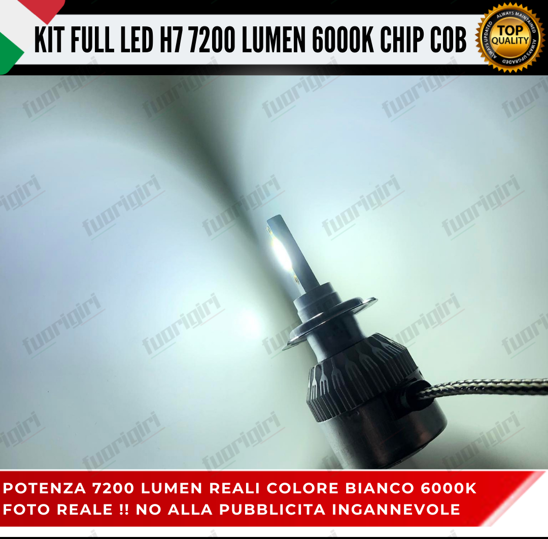 KIT FULL LED H7 CANBUS 7200 LUMEN REALI 6000K BIANCO NESSUN ERRORE AUTO