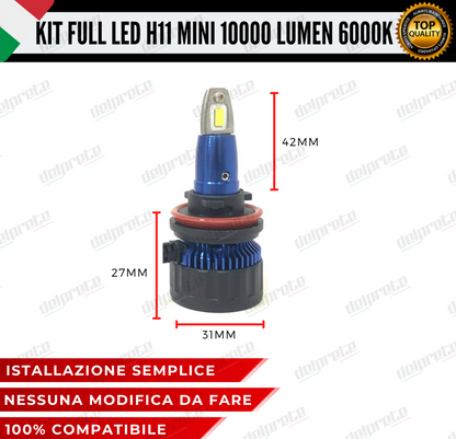 KIT FULL LED LAMPADE LED H11 MINI NO ERROR 6000K BIANCO 10000 LUMEN LM CANBUS