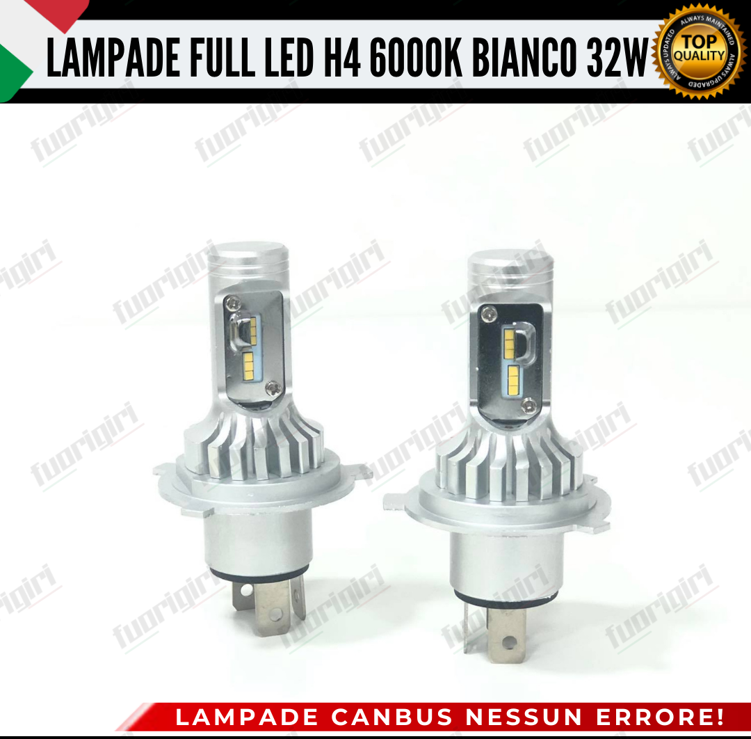 KIT LED H4 32W 8000 LUMEN 6000K BIANCO CANBUS LAMPADE LED CANBUS ULTRA COMPATTE