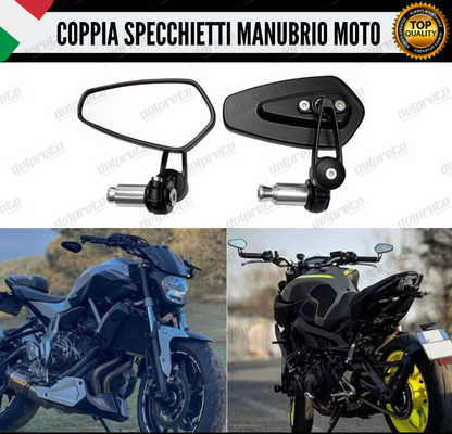 SPECCHIETTI RETROVISORI MANUBRIO COPPIA PER MOTO SCOOTER BAR END NERO CAFE RACER