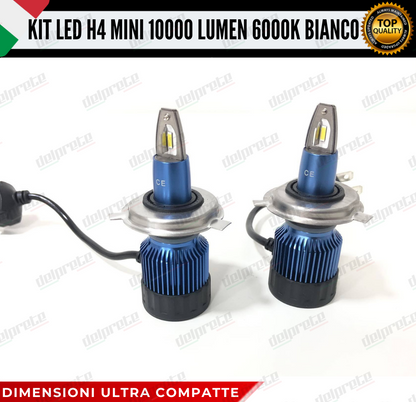 KIT FULL LED LAMPADE LED H4 MINI NO ERROR 6000K BIANCO 10000 LUMEN LM CANBUS