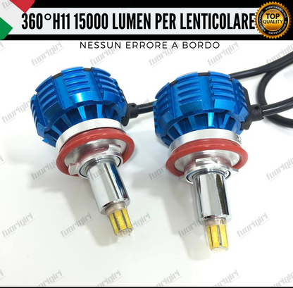 KIT FULL LED H11 360° GRADI 15000L CANBUS SPECIFICO PER FARI LENTICOLARI BIANCO