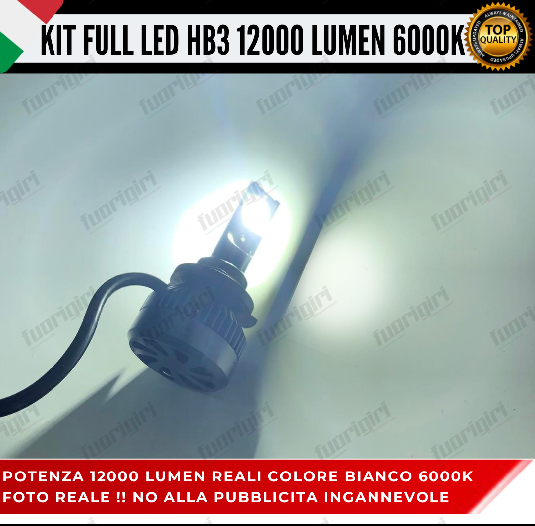 KIT FULL LED HB3 9005 12000L CANBUS 6000K BIANCO PER FARI A PARABOLA NO ERRORE