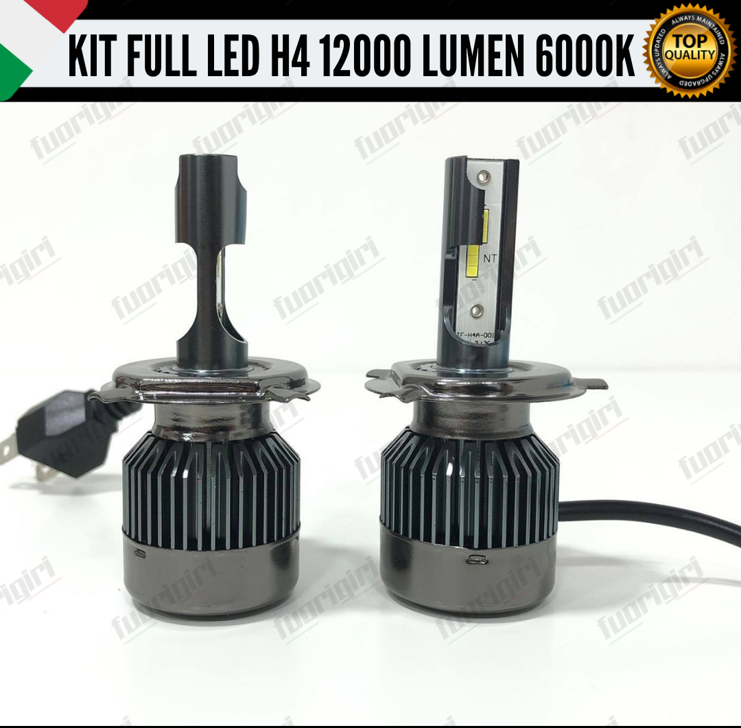 KIT FULL LED H4 12000 LUMEN CANBUS 6000K BIANCO PER FARI A PARABOLA 100% NOERROR