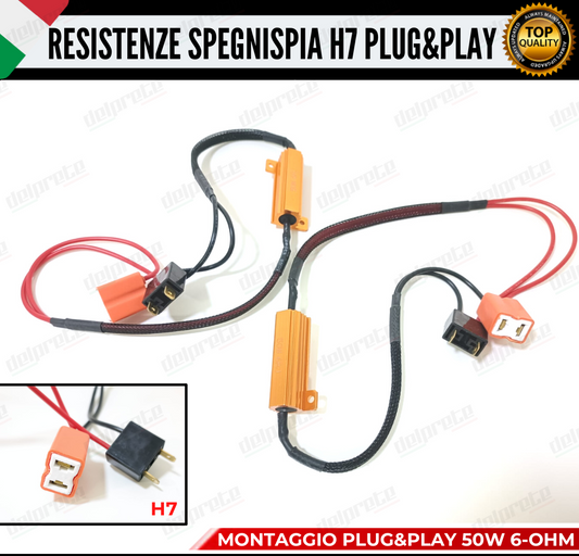 X2 RESISTENZE H7 FILTRI CANBUS 50W 6 OHM CORAZZATE PER LAMPADE KIT LED NO-ERRORE