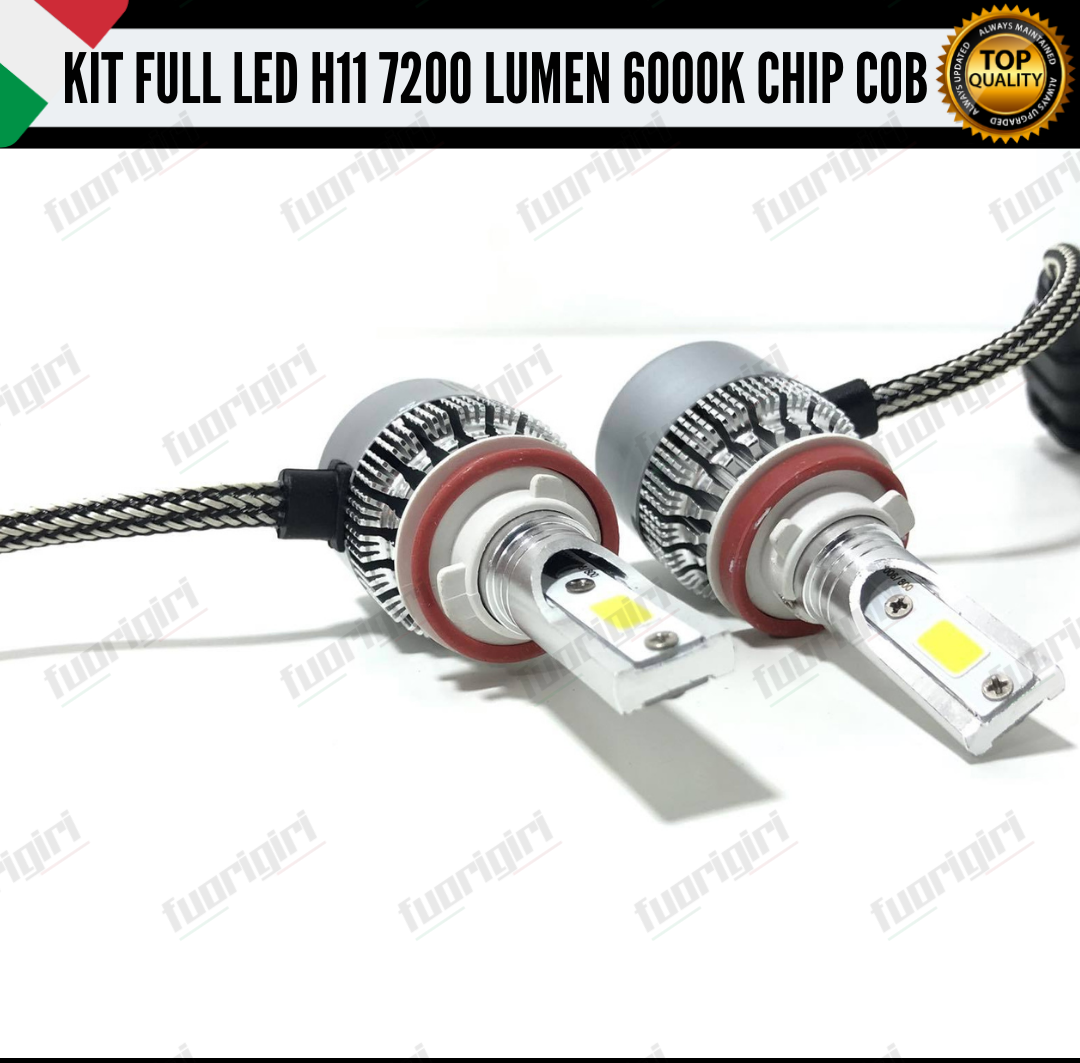 KIT FULL LED H11 CANBUS 7200 LUMEN REALI 6000K BIANCO NESSUN ERRORE AUTO