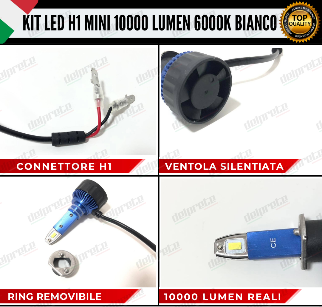 KIT FULL LED LAMPADE LED H1 MINI NO ERROR 6000K BIANCO 10000 LUMEN LM CANBUS