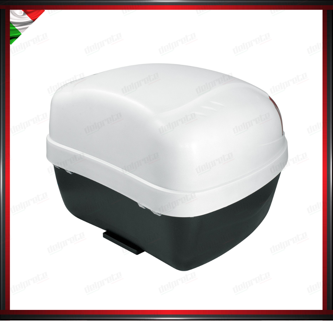 BAULETTO RIGIDO 28 LITRI BIANCO SCOOTER MOTO TOP CASE UNIVERSALE BAULE CON PIASTRA