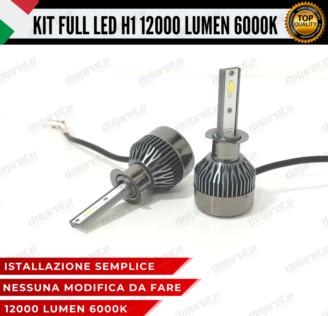 KIT FULL LED H1 12000 LUMEN CANBUS 6000K BIANCO PER FARI A PARABOLA 100% NOERROR