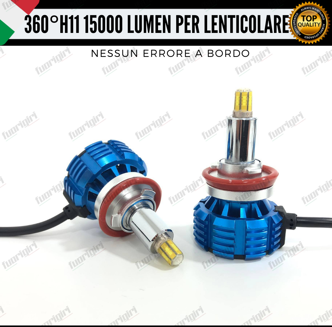 KIT FULL LED H11 360° GRADI 15000L CANBUS SPECIFICO PER FARI LENTICOLARI BIANCO