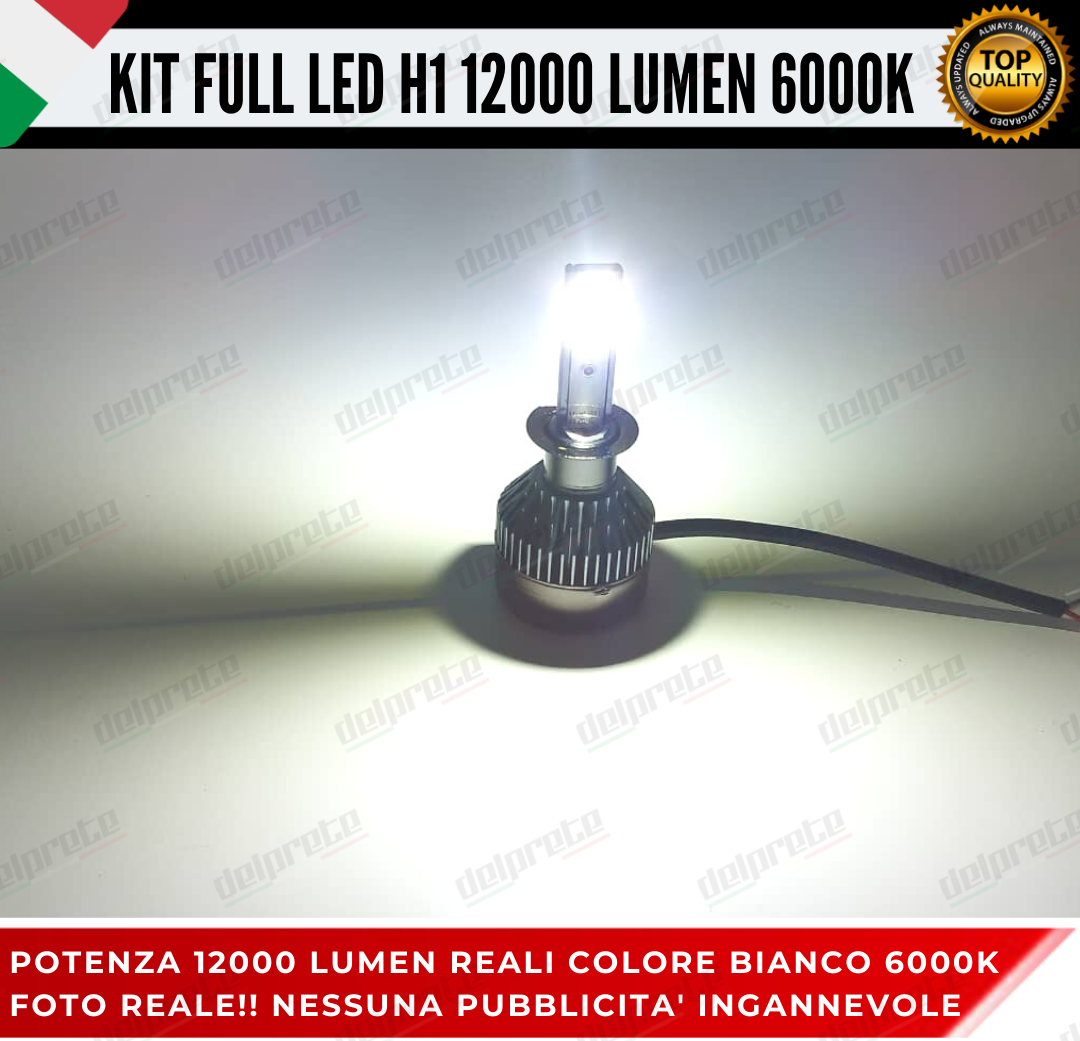 KIT FULL LED H1 12000 LUMEN CANBUS 6000K BIANCO PER FARI A PARABOLA 100% NOERROR