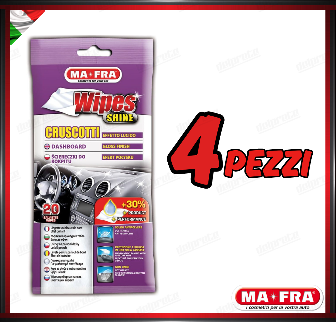 MAFRA - 20PZ WIPES CLEAN SALVIETTE CRUSCOTTO PULITORE AUTO PANNI MONOUSO