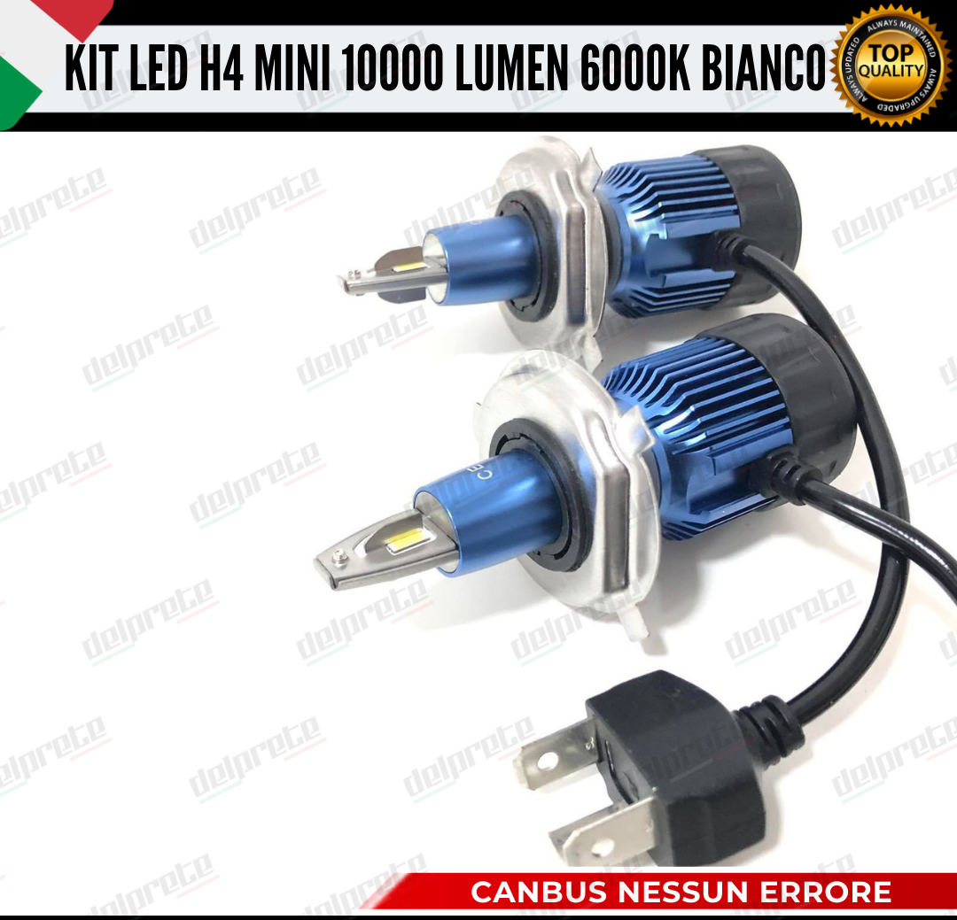 KIT FULL LED LAMPADE LED H4 MINI NO ERROR 6000K BIANCO 10000 LUMEN LM CANBUS