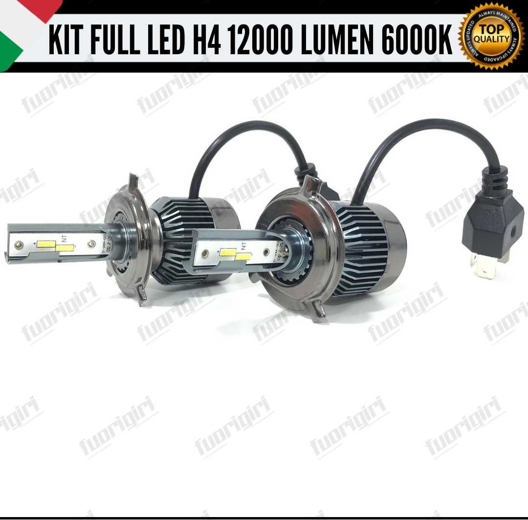 KIT FULL LED H4 12000 LUMEN CANBUS 6000K BIANCO PER FARI A PARABOLA 100% NOERROR