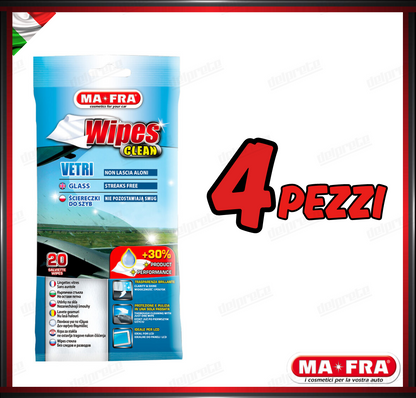 MAFRA - 20PZ WIPES CLEAN SALVIETTE PER VETRI AUTO PANNI MONOUSO PER VETRI SCHERMI